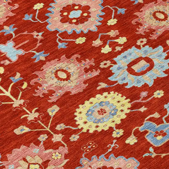 Red And Rust Geometric Washable Indoor Outdoor Area Rug Photo 5