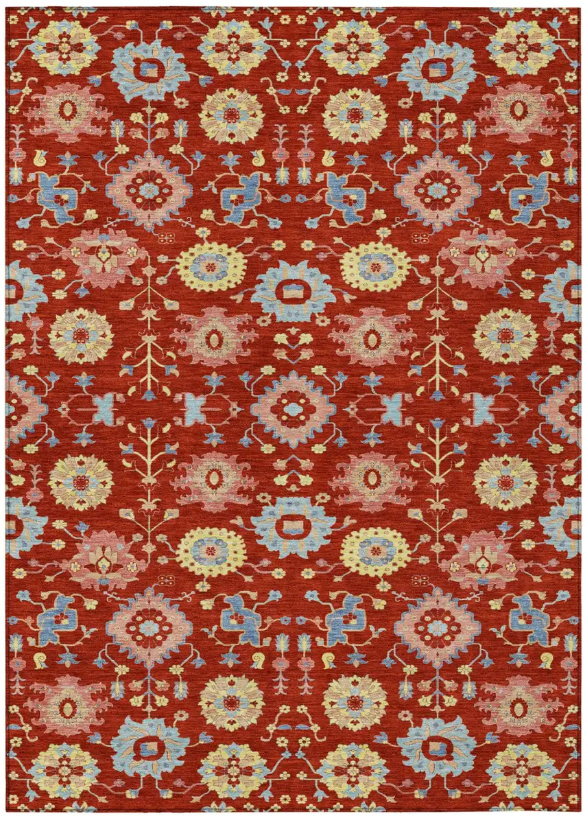 Red And Rust Geometric Washable Indoor Outdoor Area Rug Photo 1