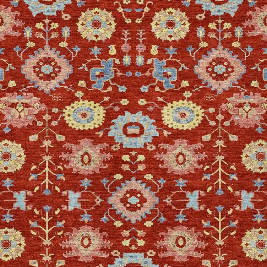 Red And Rust Geometric Washable Indoor Outdoor Area Rug Photo 2