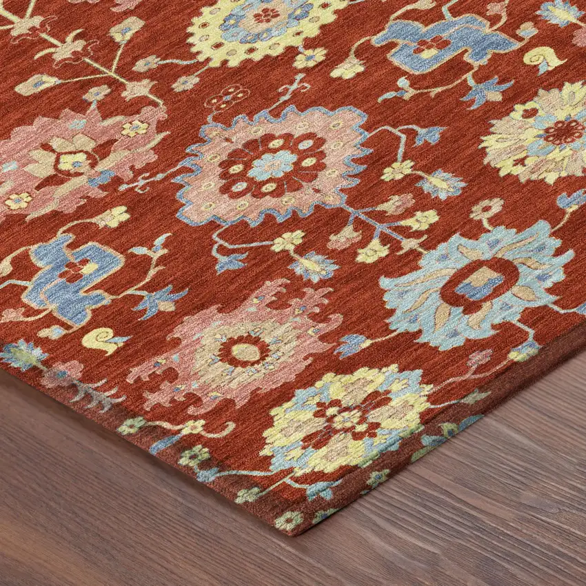 Red And Rust Geometric Washable Indoor Outdoor Area Rug Photo 4