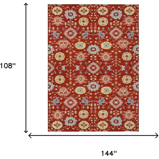 Red And Rust Geometric Washable Indoor Outdoor Area Rug Photo 6