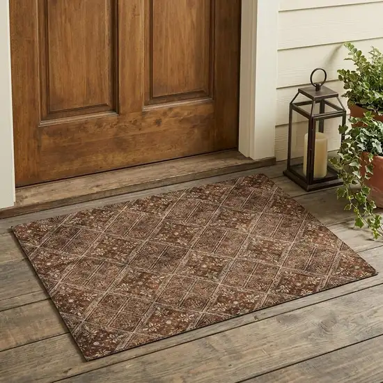 Red And Rust Geometric Washable Indoor Outdoor Area Rug Photo 1