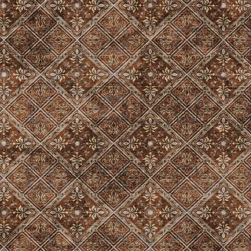 Red And Rust Geometric Washable Indoor Outdoor Area Rug Photo 3