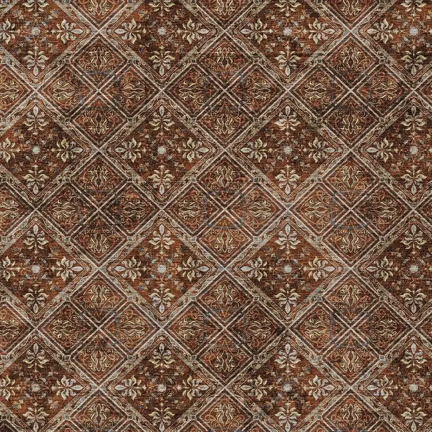 Red And Rust Geometric Washable Indoor Outdoor Area Rug Photo 5
