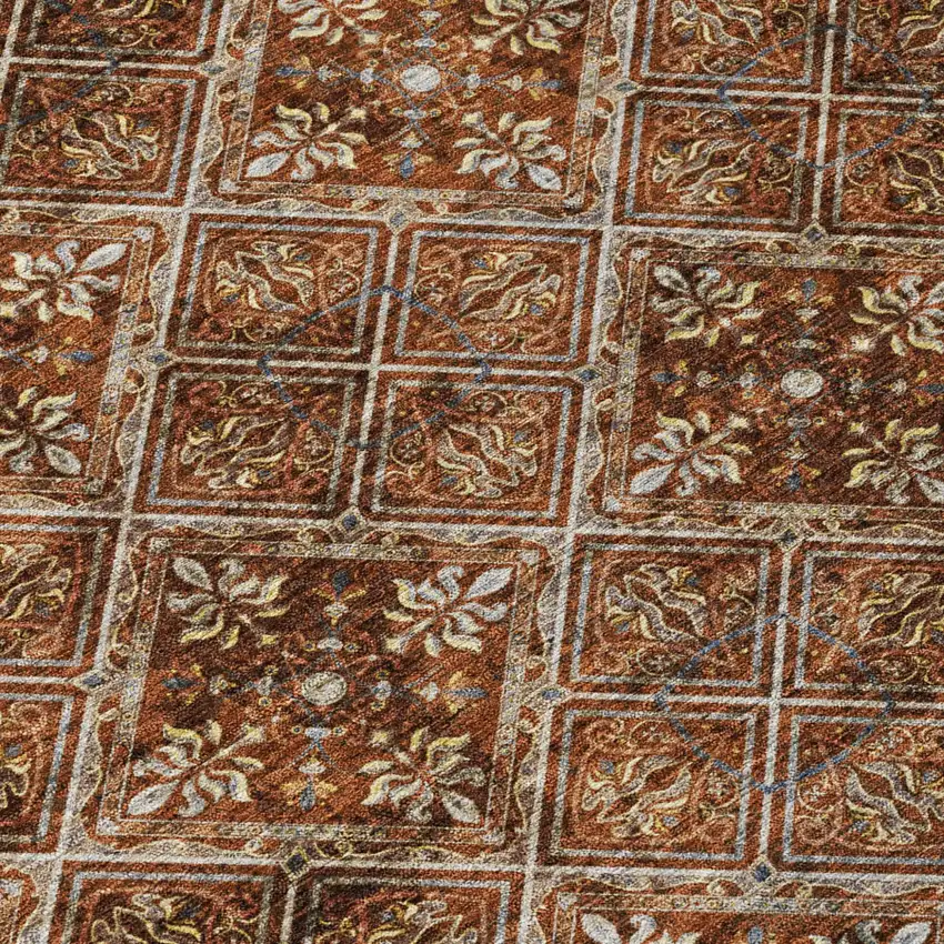 Red And Rust Geometric Washable Indoor Outdoor Area Rug Photo 8