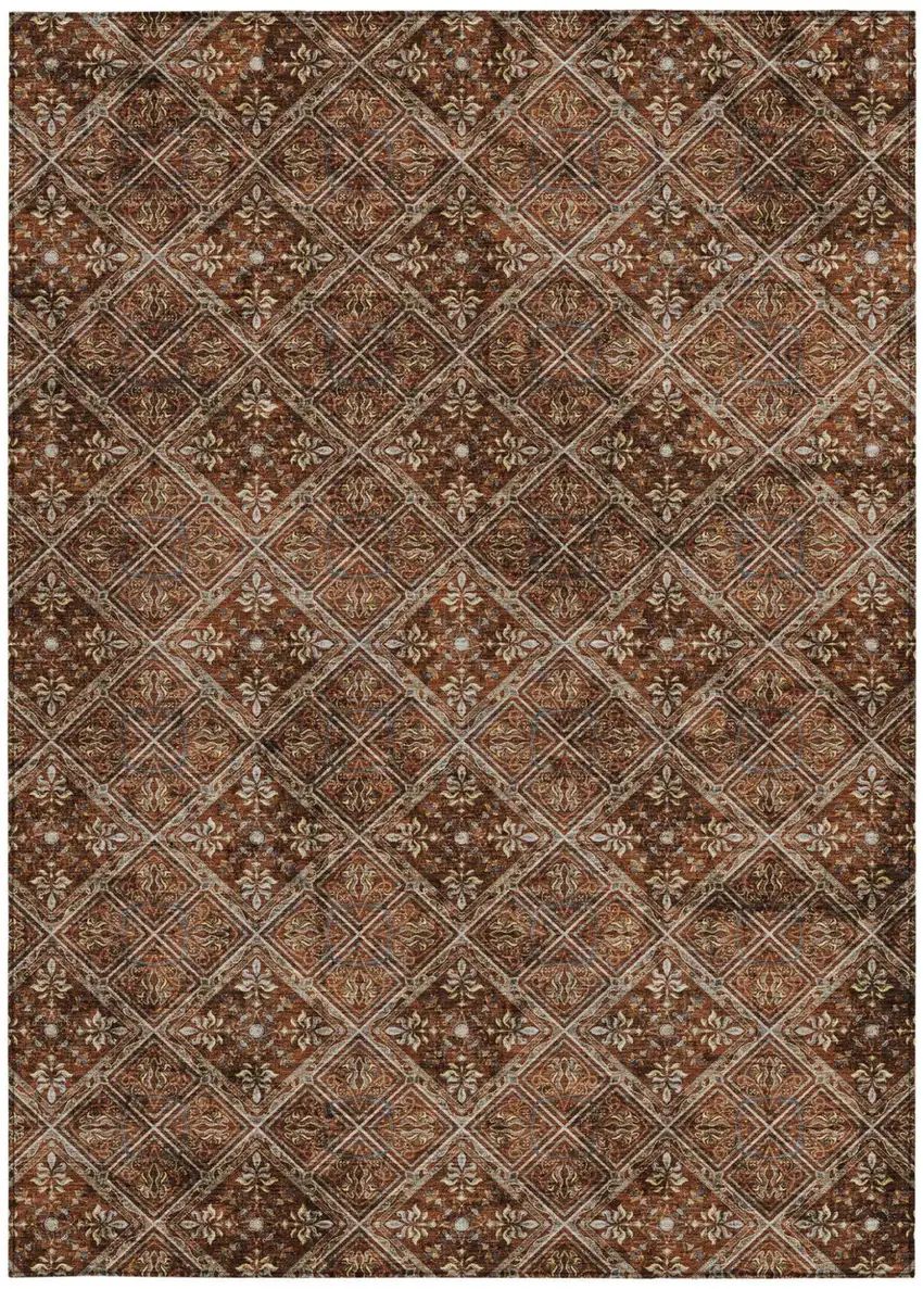 Red And Rust Geometric Washable Indoor Outdoor Area Rug Photo 4