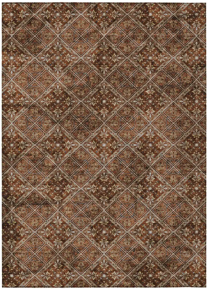 Red And Rust Geometric Washable Indoor Outdoor Area Rug Photo 2