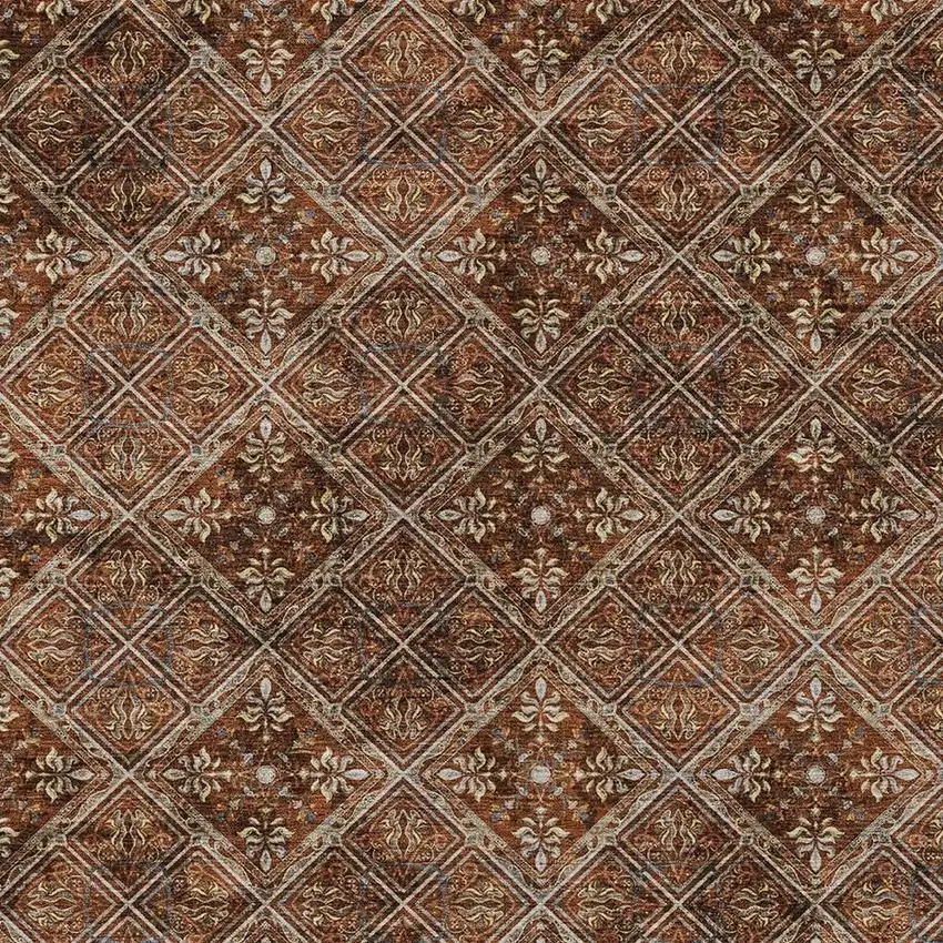Red And Rust Geometric Washable Indoor Outdoor Area Rug Photo 5
