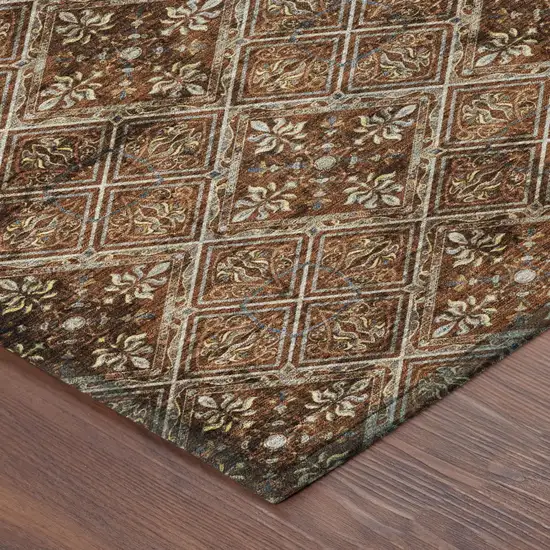 Red And Rust Geometric Washable Indoor Outdoor Area Rug Photo 7