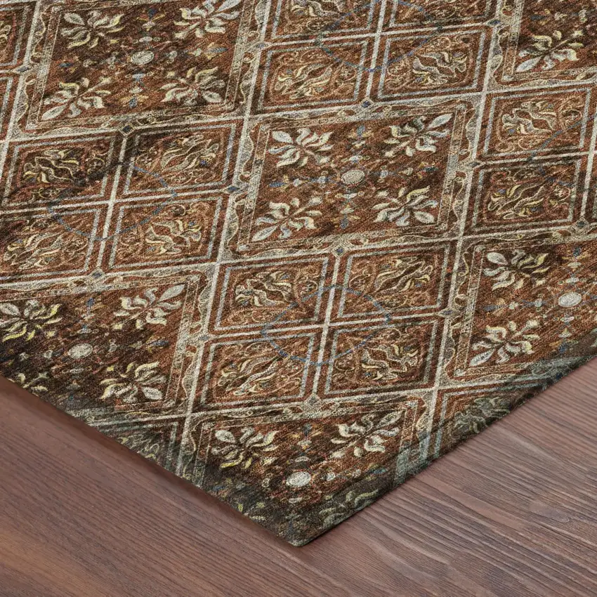 Red And Rust Geometric Washable Indoor Outdoor Area Rug Photo 7