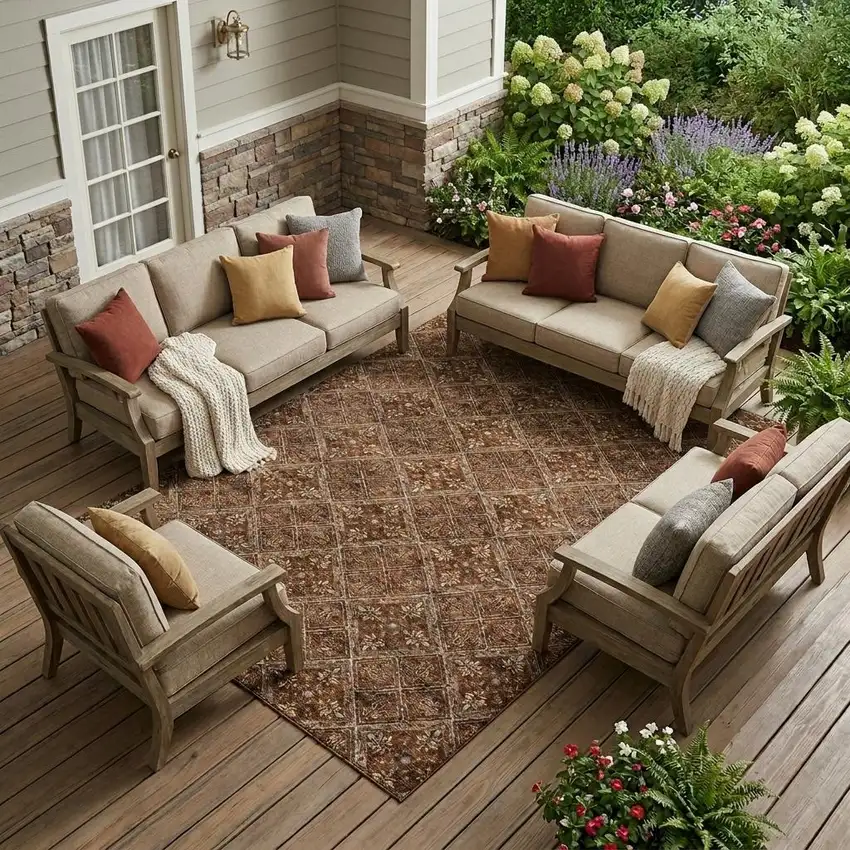 Red And Rust Geometric Washable Indoor Outdoor Area Rug Photo 1