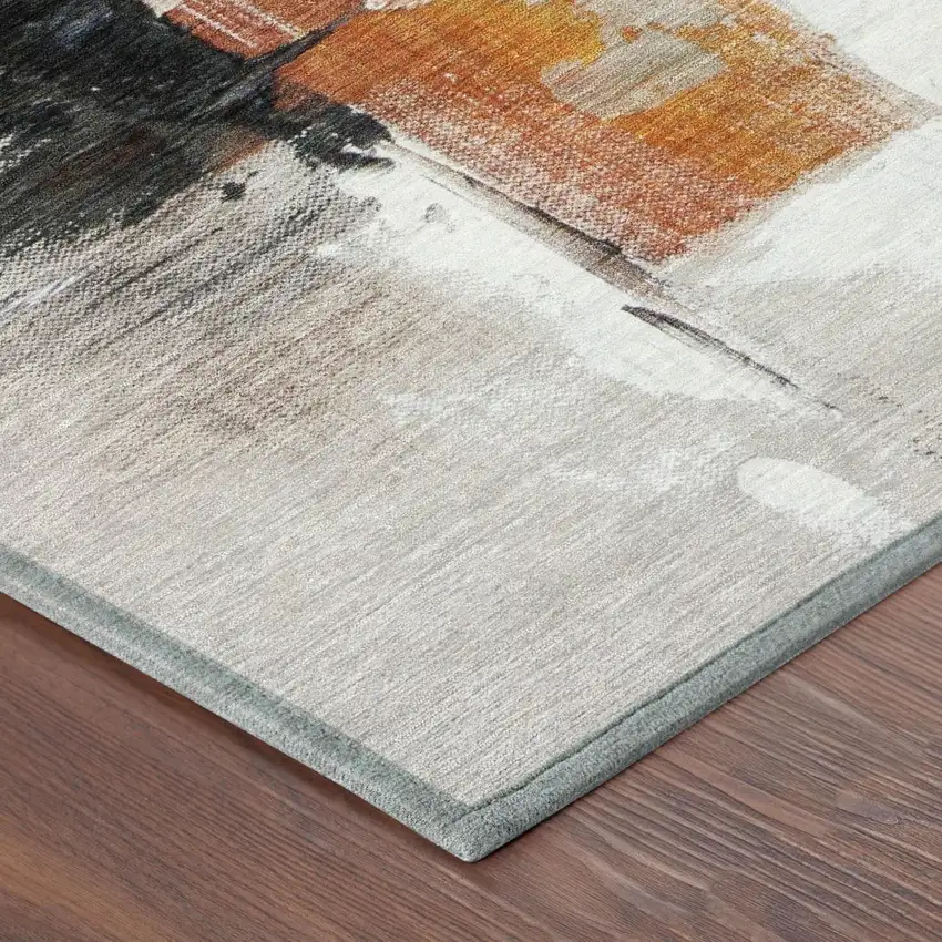Red And Silver Abstract Washable Indoor Outdoor Area Rug Photo 5
