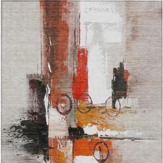 Red And Silver Abstract Washable Indoor Outdoor Area Rug Photo 4