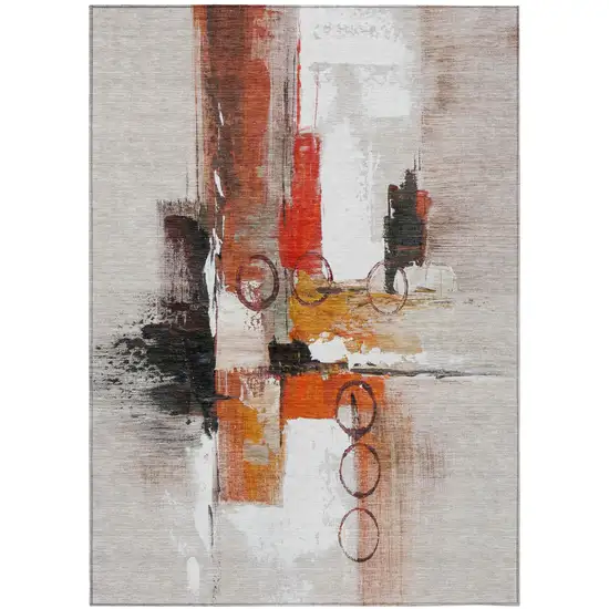 Red And Silver Abstract Washable Indoor Outdoor Area Rug Photo 2