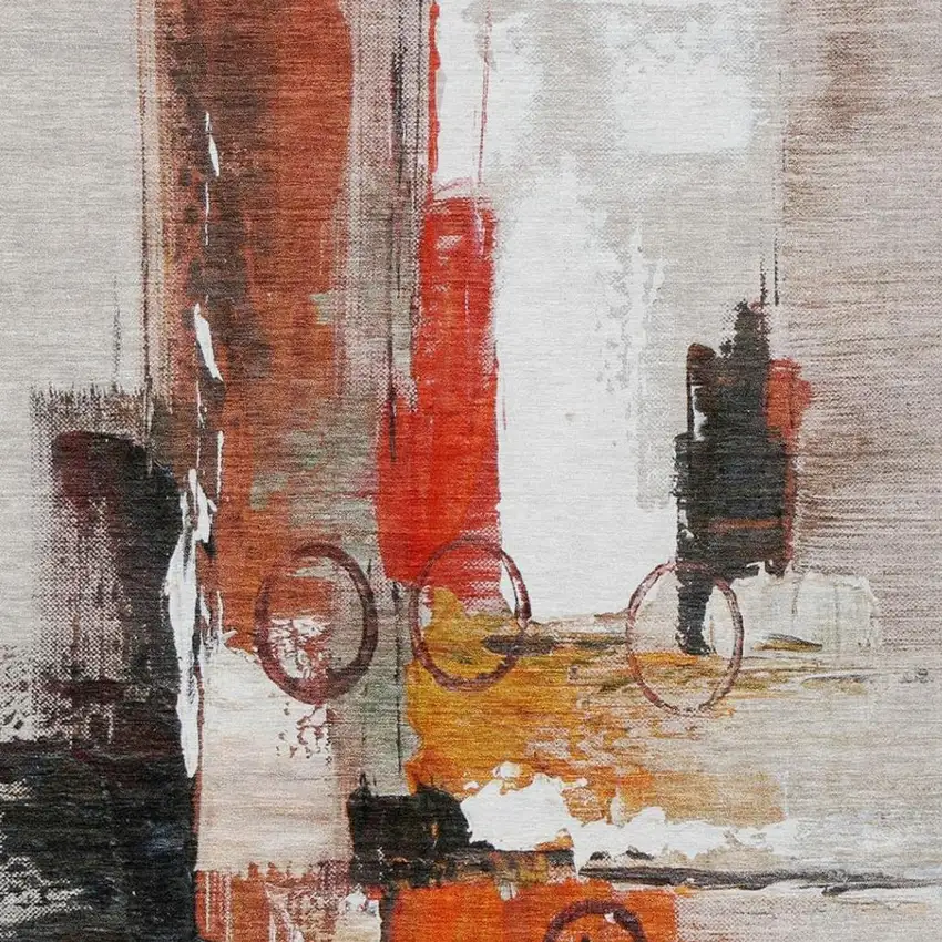 Red And Silver Abstract Washable Indoor Outdoor Area Rug Photo 3