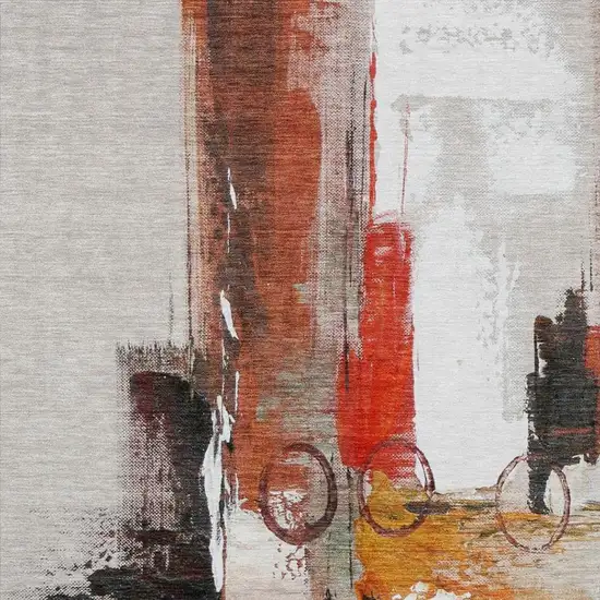 Red And Silver Abstract Washable Indoor Outdoor Area Rug Photo 3