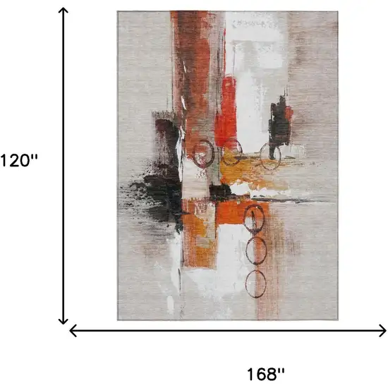 Red And Silver Abstract Washable Indoor Outdoor Area Rug Photo 7