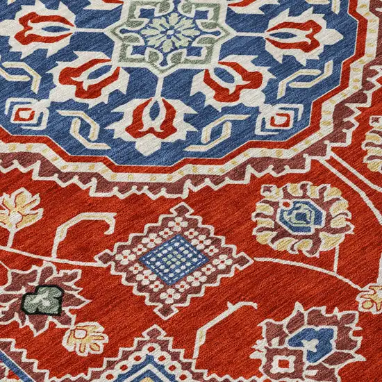 Red And Silver Floral Medallion Washable Indoor Outdoor Area Rug Photo 4