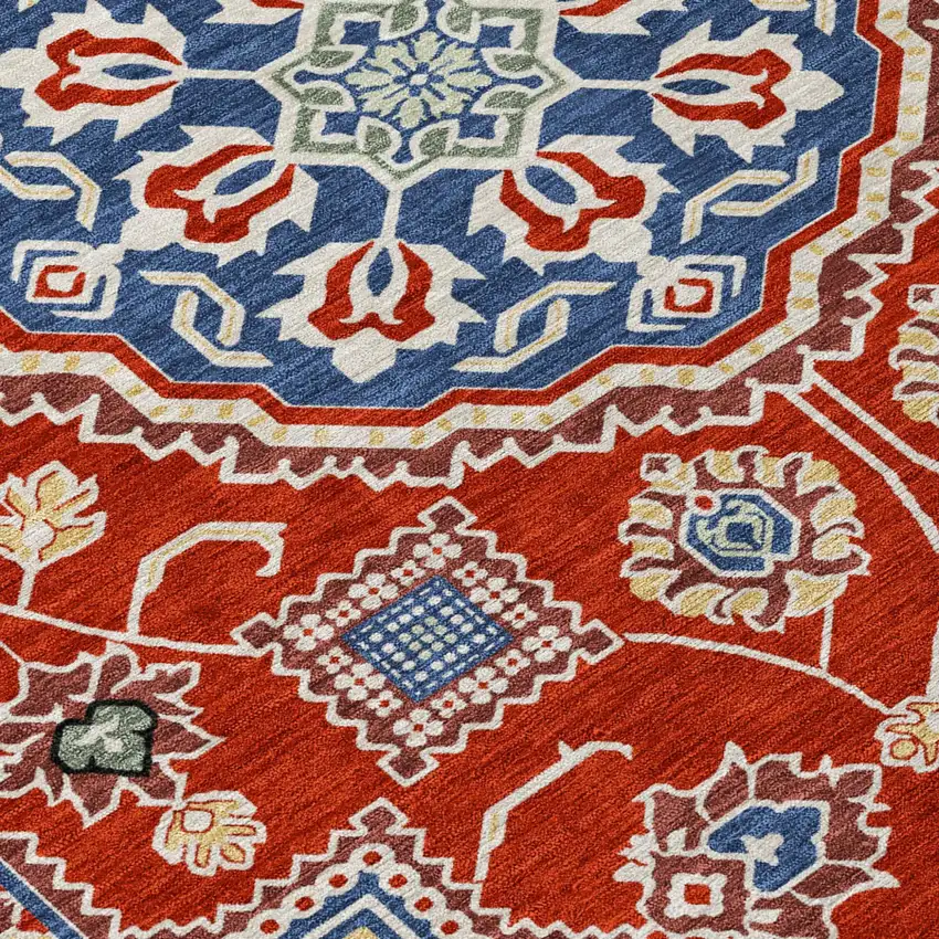 Red And Silver Floral Medallion Washable Indoor Outdoor Area Rug Photo 4