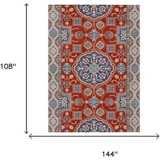 Red And Silver Floral Medallion Washable Indoor Outdoor Area Rug Photo 5