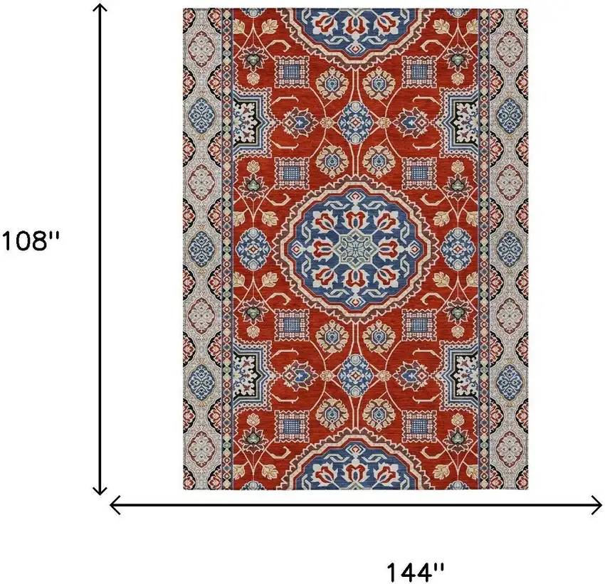 Red And Silver Floral Medallion Washable Indoor Outdoor Area Rug Photo 5