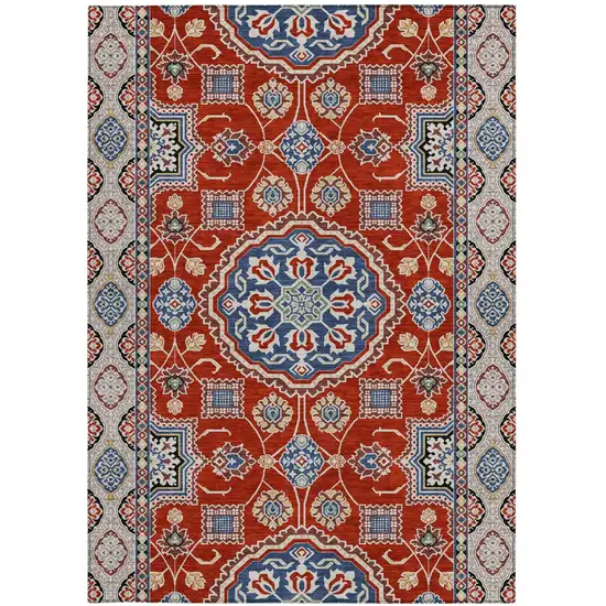 Red And Silver Floral Medallion Washable Indoor Outdoor Area Rug Photo 3