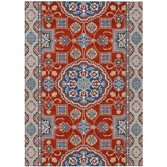 Red And Silver Floral Medallion Washable Indoor Outdoor Area Rug Photo 2
