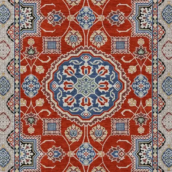 Red And Silver Floral Medallion Washable Indoor Outdoor Area Rug Photo 1