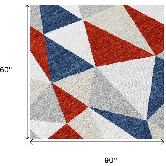 Red And Silver Geometric Washable Indoor Outdoor Area Rug Photo 5