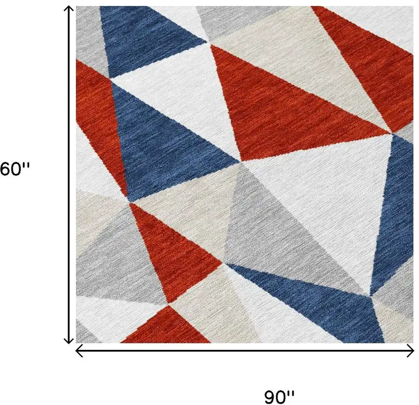 Red And Silver Geometric Washable Indoor Outdoor Area Rug Photo 5