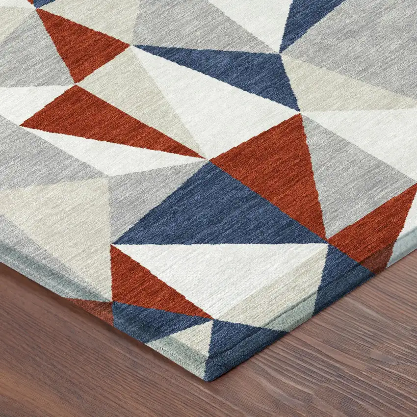 Red And Silver Geometric Washable Indoor Outdoor Area Rug Photo 4
