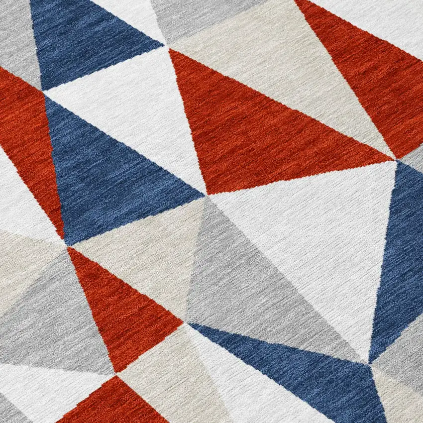 Red And Silver Geometric Washable Indoor Outdoor Area Rug Photo 2