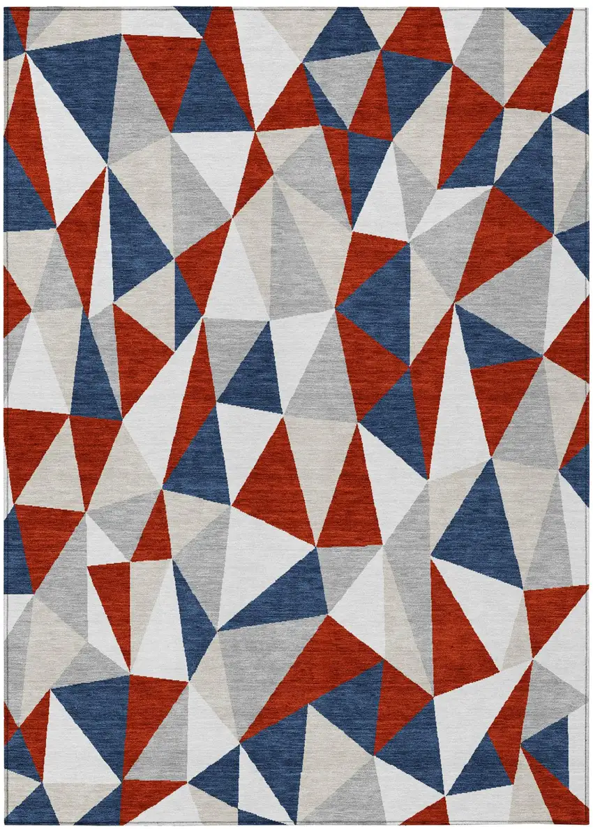 Red And Silver Geometric Washable Indoor Outdoor Area Rug Photo 3