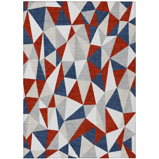 Red And Silver Geometric Washable Indoor Outdoor Area Rug Photo 3