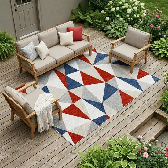 Red And Silver Geometric Washable Indoor Outdoor Area Rug Photo 1