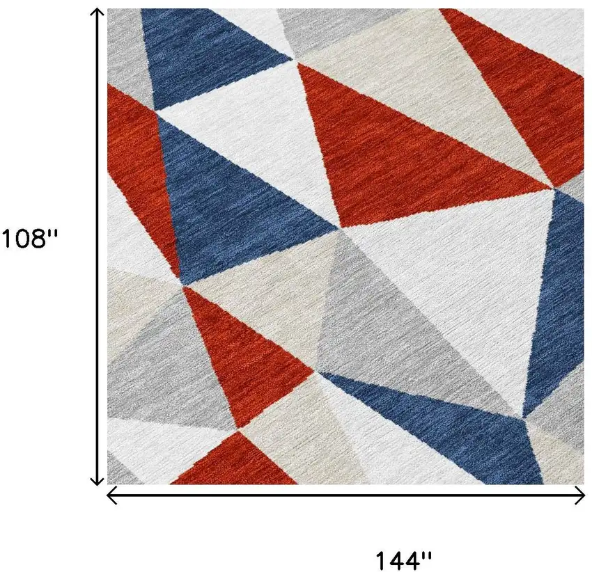 Red And Silver Geometric Washable Indoor Outdoor Area Rug Photo 5