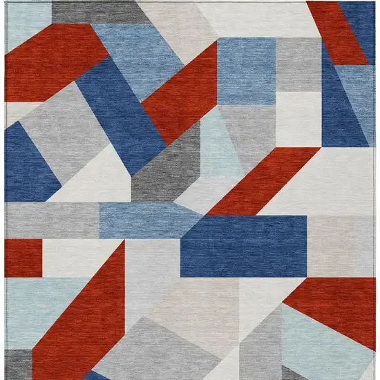 Red And Silver Geometric Washable Indoor Outdoor Area Rug Photo 1