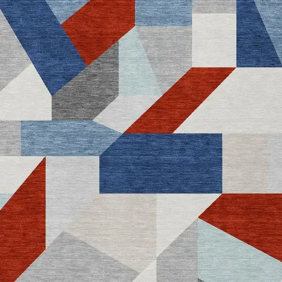 Red And Silver Geometric Washable Indoor Outdoor Area Rug Photo 2