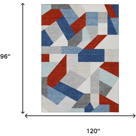 Red And Silver Geometric Washable Indoor Outdoor Area Rug Photo 6