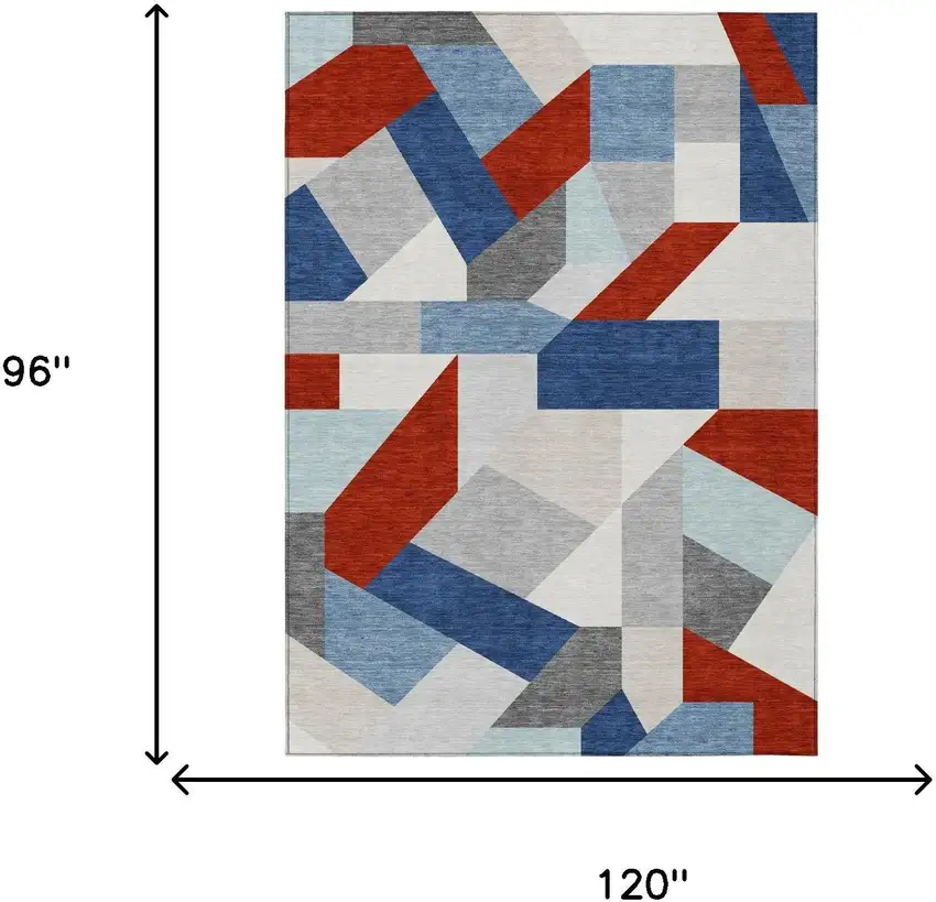 Red And Silver Geometric Washable Indoor Outdoor Area Rug Photo 6