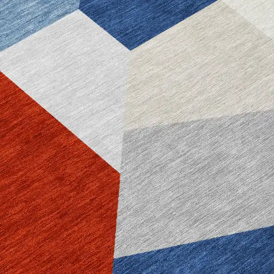 Red And Silver Geometric Washable Indoor Outdoor Area Rug Photo 5