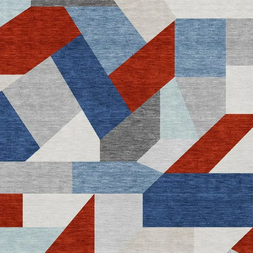 Red And Silver Geometric Washable Indoor Outdoor Area Rug Photo 2