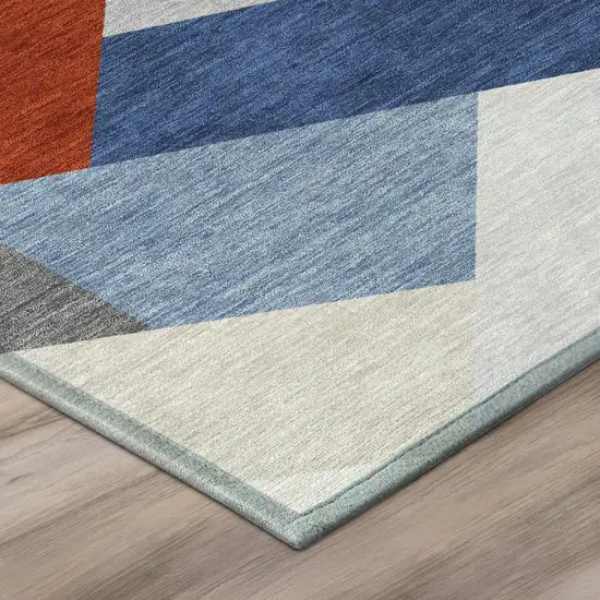 Red And Silver Geometric Washable Indoor Outdoor Area Rug Photo 4