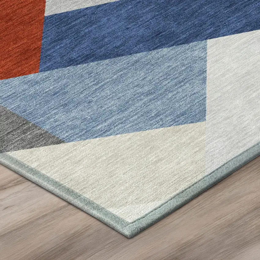 Red And Silver Geometric Washable Indoor Outdoor Area Rug Photo 4