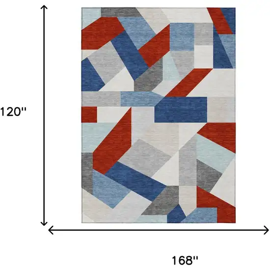 Red And Silver Geometric Washable Indoor Outdoor Area Rug Photo 6