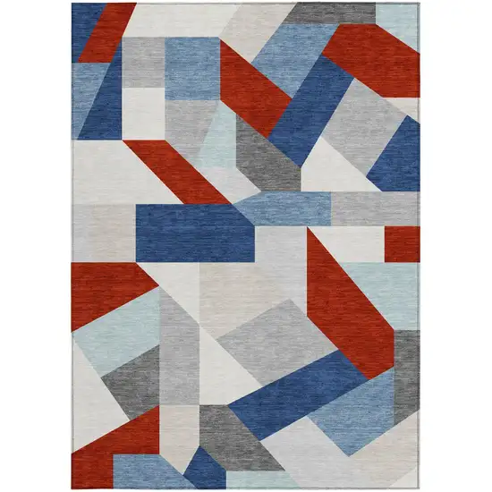 Red And Silver Geometric Washable Indoor Outdoor Area Rug Photo 3