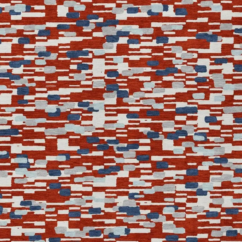 Red And Silver Geometric Washable Indoor Outdoor Area Rug Photo 3