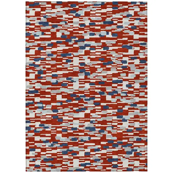 Red And Silver Geometric Washable Indoor Outdoor Area Rug Photo 1