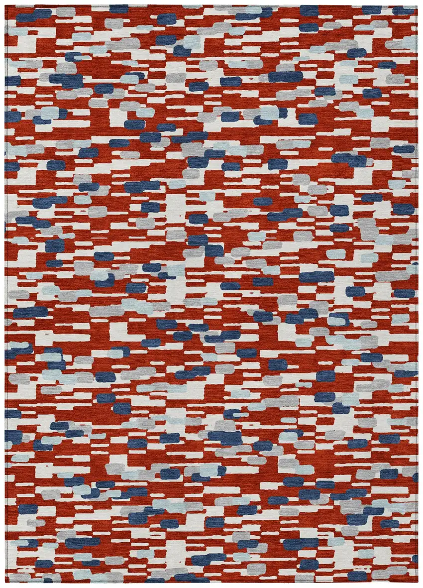 Red And Silver Geometric Washable Indoor Outdoor Area Rug Photo 1