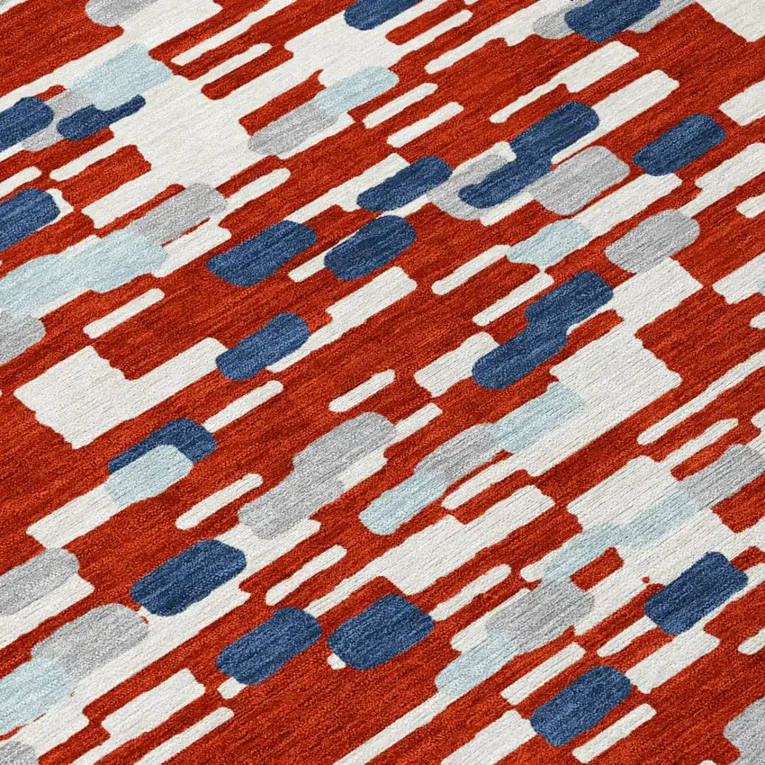 Red And Silver Geometric Washable Indoor Outdoor Area Rug Photo 5